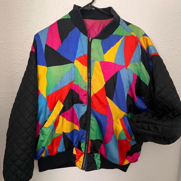 Mulberry Street Vintage 80's Color Block Reversible Bomber Jacket - Picture 3 of 3